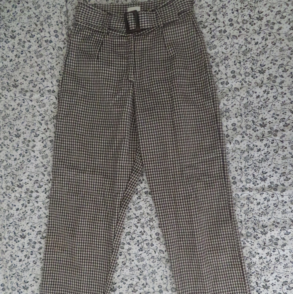 Tach Clothing High-Waist Portia Wool Pants in Brown Houndstooth XS (26x29)